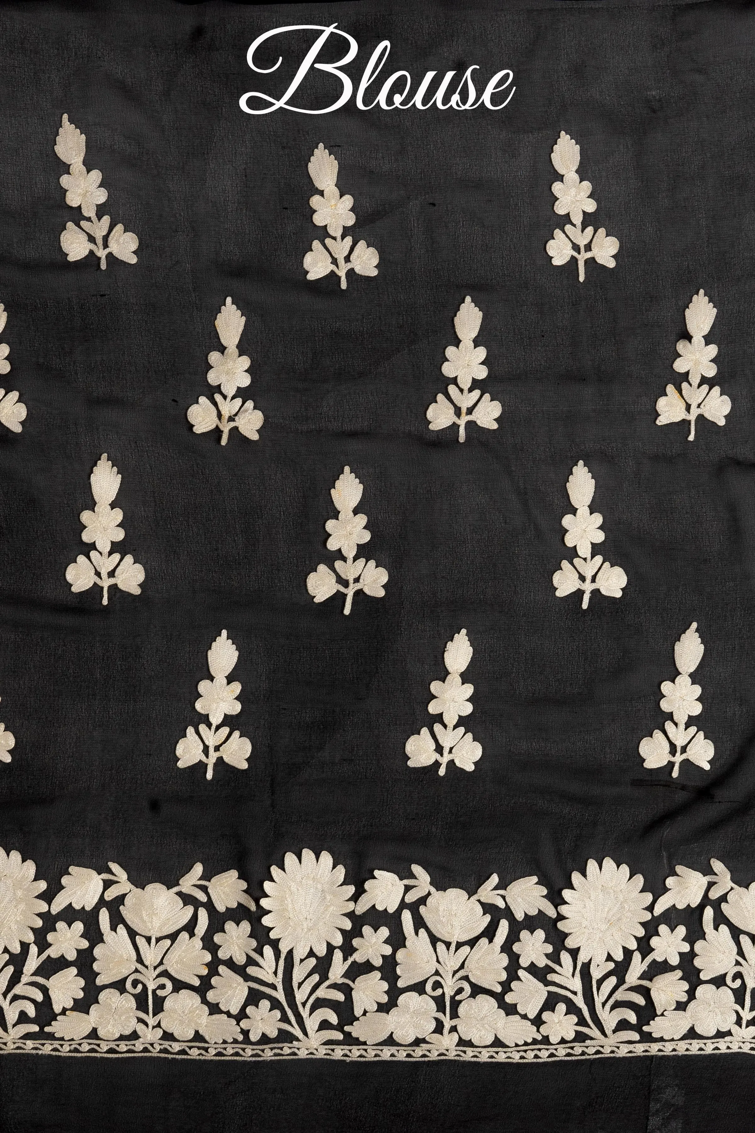 Black Kashmiri Pure Crepe Saree with All Over Aari Embroidery