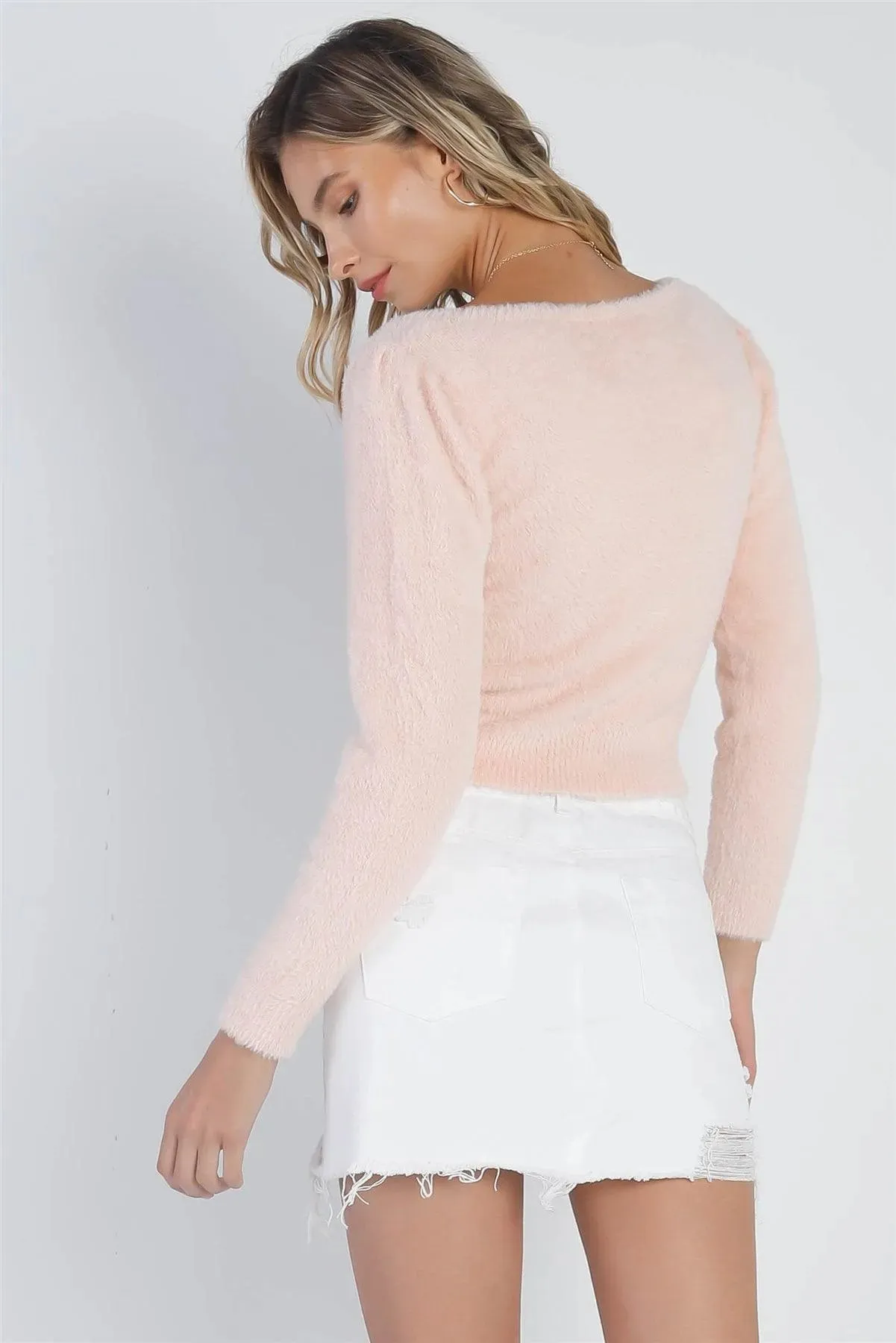 Blush Fluffy Square Neck Long Sleeve Sweater /3-2-1