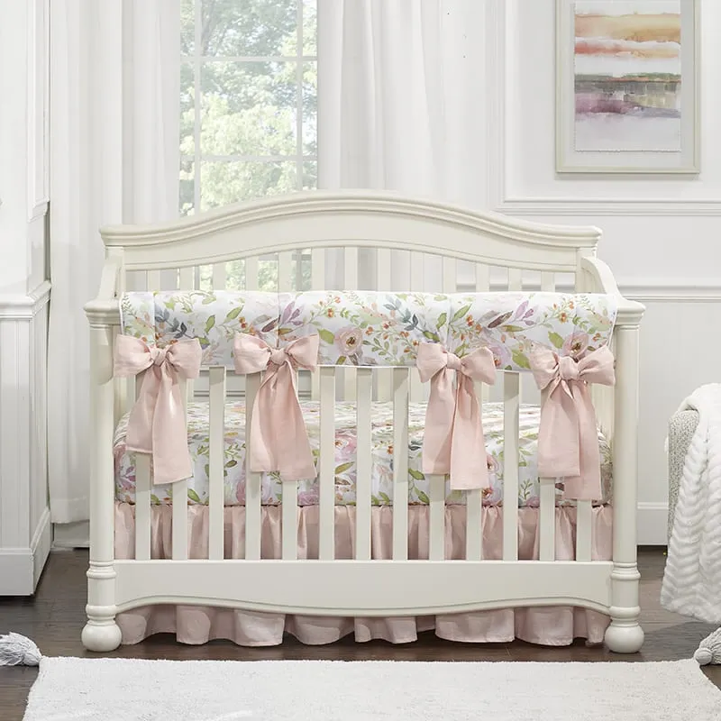 Blush Watercolor Floral Baby Blanket with Petal Pink Ruffle