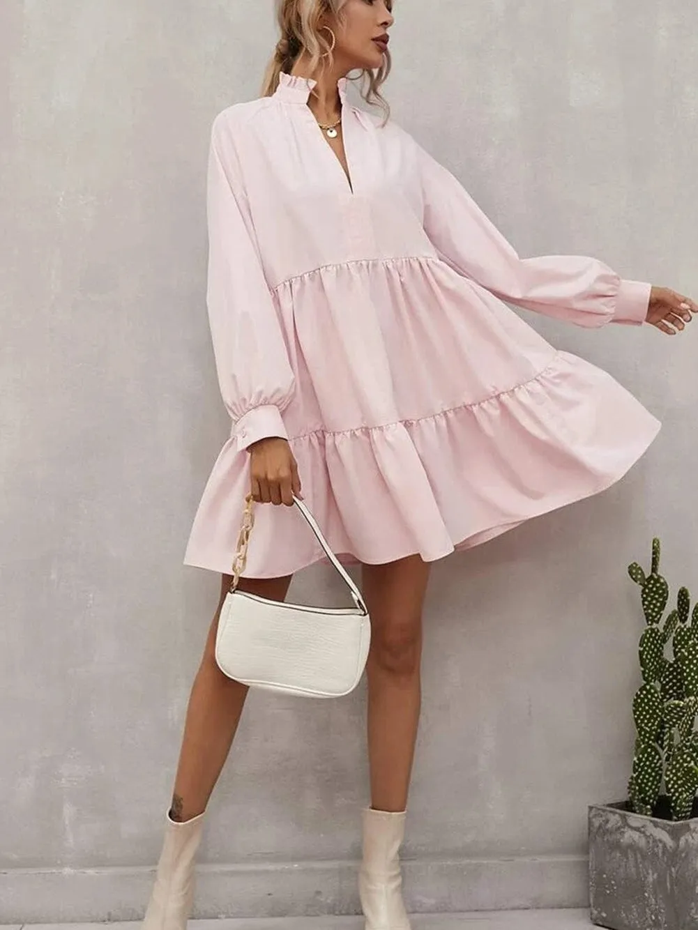 Button Cuff Mini Dress