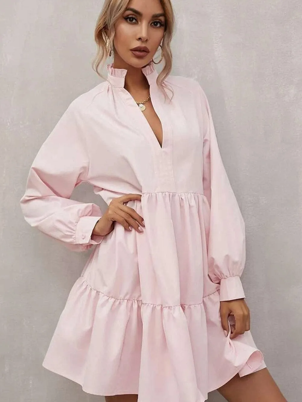Button Cuff Mini Dress