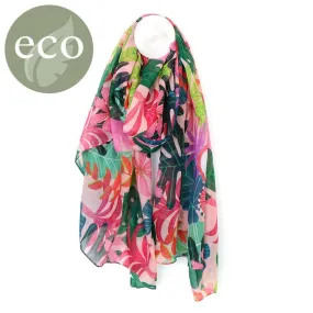 Pom 100% Recycled Polyester Pink Mix Tropical Leaf Print Scarf