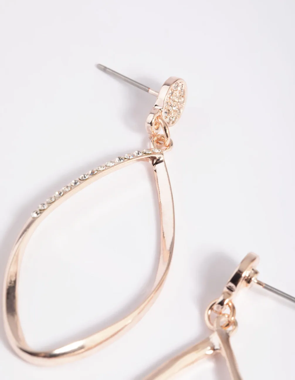 Rose Gold Diamante Pave Drop Earrings